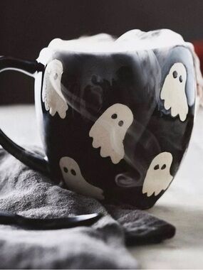 Anthropologie Vida Stoneware Black Ceramic Ghost Mug Accents
